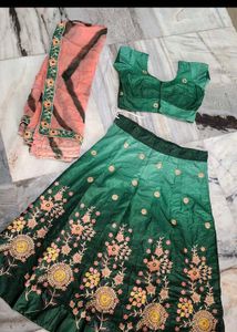 Green Embroidered Lehenga Choli Set