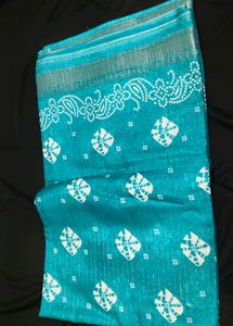 Beautiful Teal Saree with White Motifs
