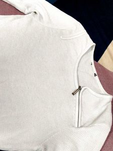 White Textured Zipper Top