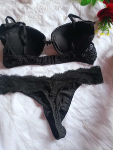 Black Lace Bra and Thong Set