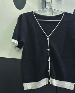 Black &amp; White Button-Up Knit Top