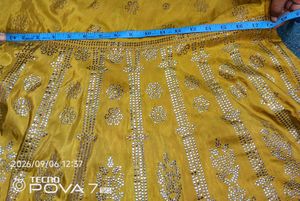 Yellow Ethnic Gown with Silver Print