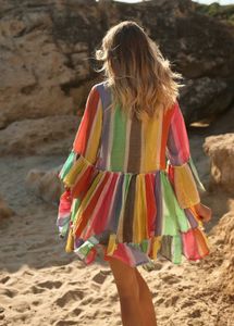 Boho Rainbow Striped Embroidered Kurta