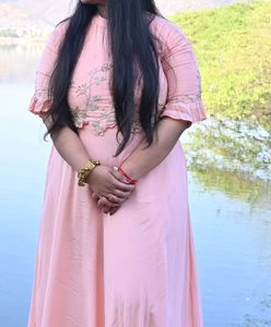 Peach Heavy Work Gown For All Season