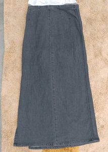 charcoal grey Dark Wash Denim Maxi Skirt