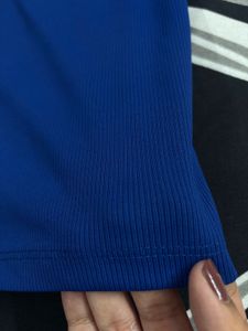 Blue Ribbed Square Neck Bodycon Dress