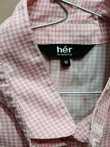 Pink Gingham Bell Sleeve Shirt