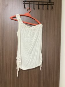 White One-Shoulder Embellished Top