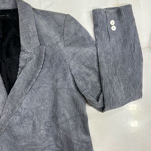 Zara Woman Grey Corduroy Double-Breasted Blazer