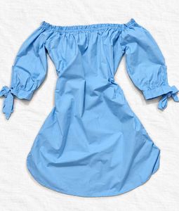 Light Blue Off-Shoulder Button-Up Dress