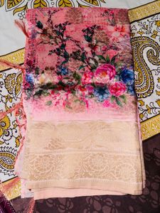 Zari Brocade Floral Print Saree