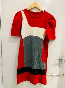 Beautiful Mini Winter Dress With Puff Sleeves