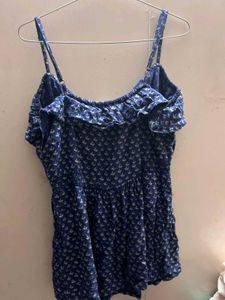 Cute Blue Printed Sleeveless Kurti