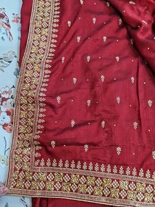 NEW Maroon Embroidered Silk Saree