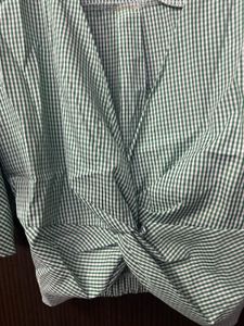 Chic Green Gingham Twist-Front Blouse