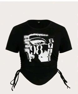 Graphic Print Ruched Drawstring Top