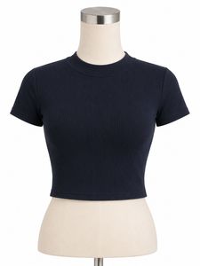 Navy Ribbed Mock Neck Crop Top