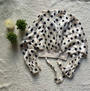 Sheer Polka Dot Tie Neck Crop Top