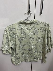 Floral Print Cropped Polo Shirt