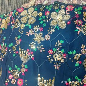 Rama lehenga with multi  emrodary