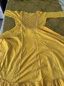 Yellow Bandhani Lehriya Jaipuri Kurta