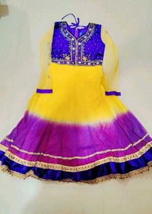 Yellow and Purple Anarkali Dress with eari