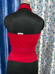 Vibrant Red Scarf top with Mesh bust