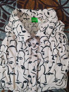 Unique Face Print Button-Up Shirt