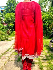 Stunning Red Embellished Kurta Set