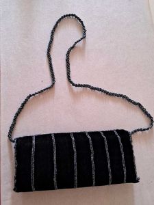 Black Beaded Clutch Bag