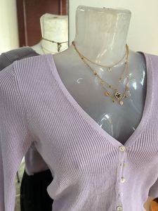 Lavender Ribbed Knit Cardigan