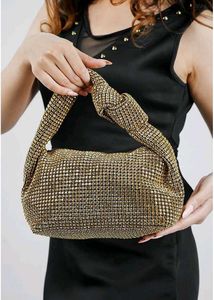 Sparkling Rhinestone Knot Handle Bag Gold