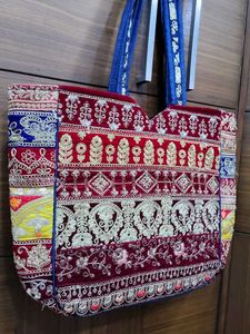 Embroidered Velvet Tote Bag