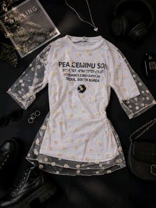 Daisy Print Mesh Sleeve T-Shirt