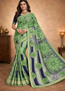 🇳🇿💫🎀Beautiful Green & Navy Floral Saree