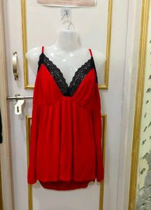 Sexy Red Babydoll with Black Lace Trim