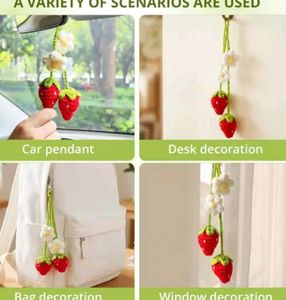 Handmade Crochet Strawberry &amp; Flower Keychain