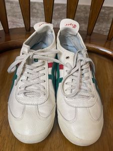 Classic White Sneakers with Green and Red Accents