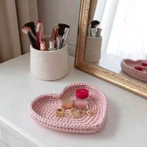 Charming Pink Heart Crochet Tray