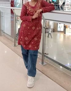 Pinkish Maroon Embroidered Kurta