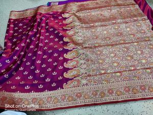 Banarsi Katan Silk Mina Fari Pallu Border