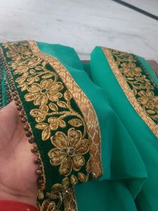 Beautiful Teal Saree with Gold Embroidery