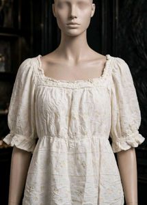 Cream Embroidered Square Neck Top