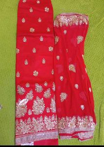 Red Embroidered unstitched suit