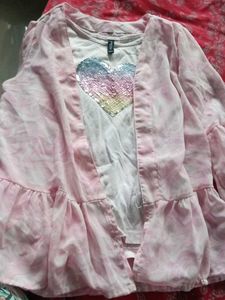 Pink Sequined Heart Kurta Set