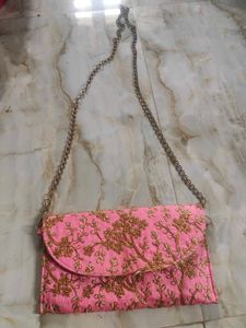 Pink Embroidered Clutch