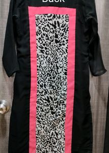 Black Kurta With Hot Pink Stripe/Animal Print