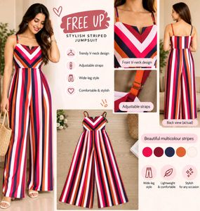 Westside Nuon Stylish Striped Wide-Leg Jumpsuit