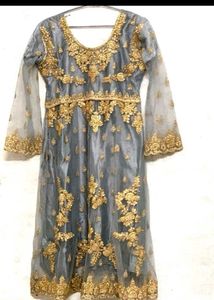 Elegant Grey &amp; Gold Ethnic Gown
