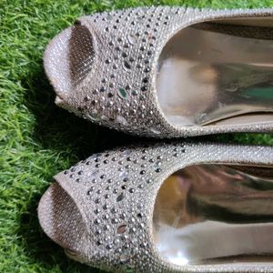 Silver Glittery Shoes Party Wear